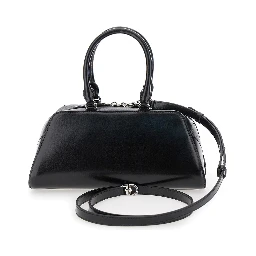 Antigona East West Black Small Handbag with Adjustable and Removable Shoulder Strap and Logo Lettering on the Front in Leather Woman