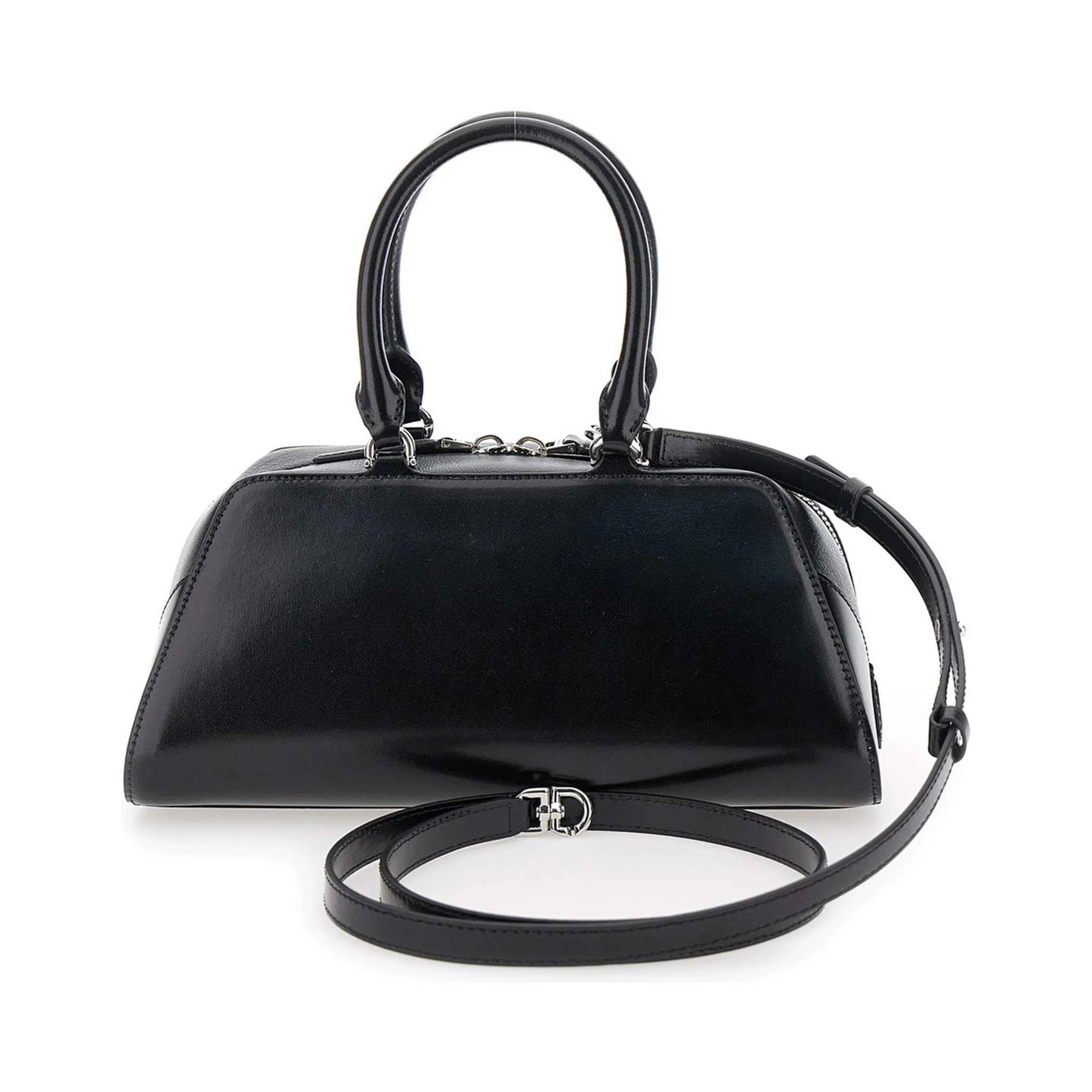 Antigona East West Black Small Handbag with Adjustable and Removable Shoulder Strap and Logo Lettering on the Front in Leather Woman