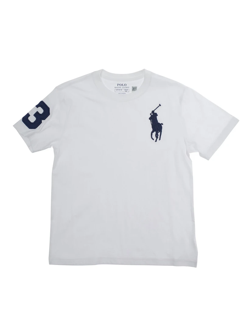 White Crewneck T-Shirt with Pony Embroidery on the Front in Cotton Boy