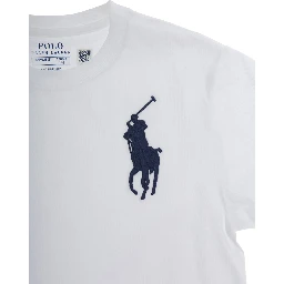 White Crewneck T-Shirt with Pony Embroidery on the Front in Cotton Boy