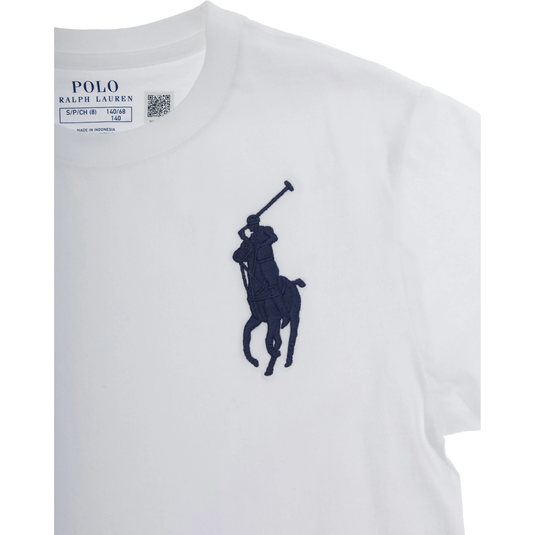 White Crewneck T-Shirt with Pony Embroidery on the Front in Cotton Boy
