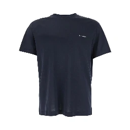 Blue T-Shirt with Logo Lettering on the Front in Cotton and Lyocell Blend Man