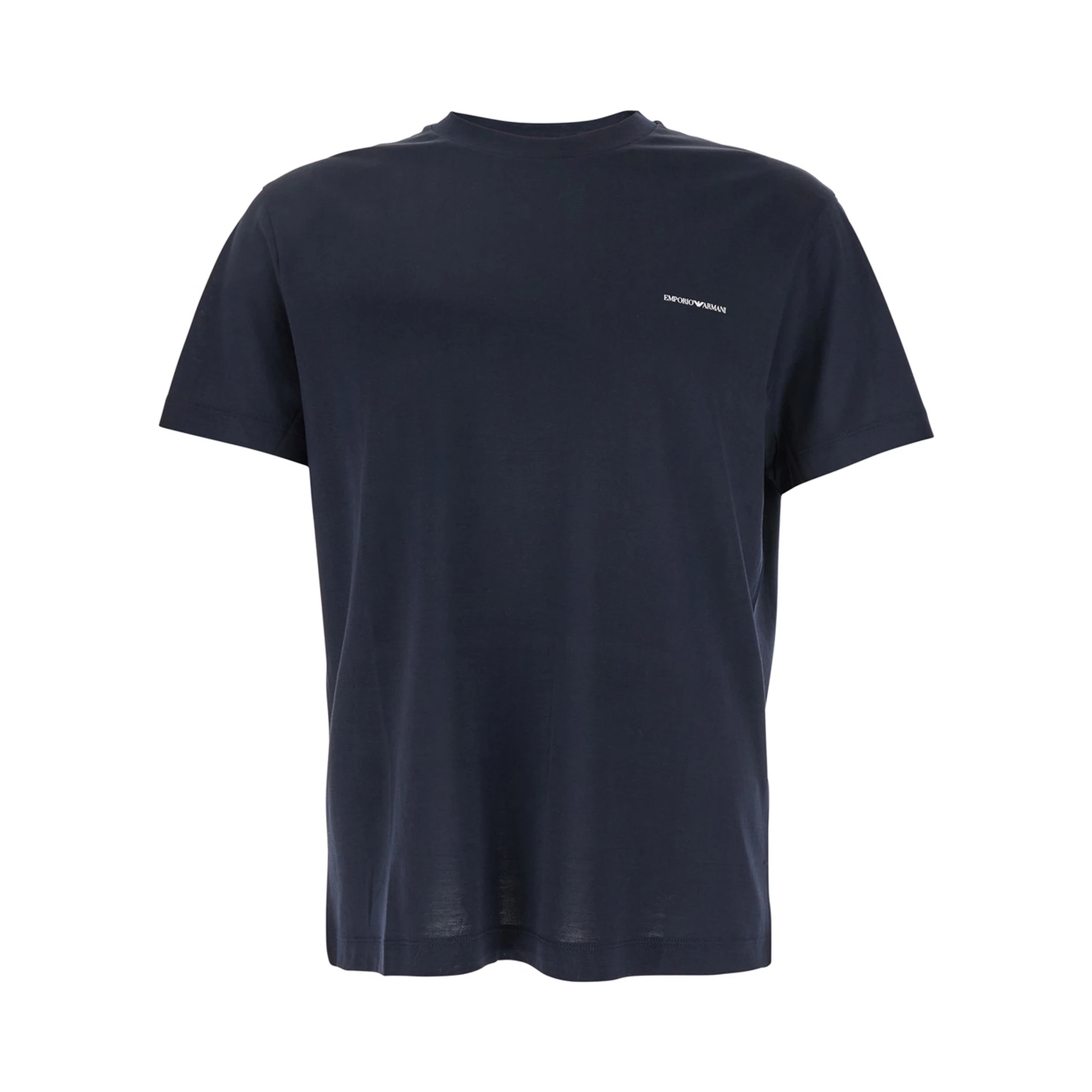 Blue T-Shirt with Logo Lettering on the Front in Cotton and Lyocell Blend Man