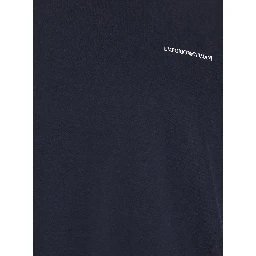 Blue T-Shirt with Logo Lettering on the Front in Cotton and Lyocell Blend Man