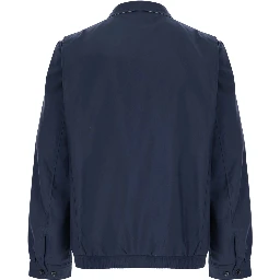 Blue Windbreaker Jacket with Classic Collar and Pony Detail on the Front in Cotton Man