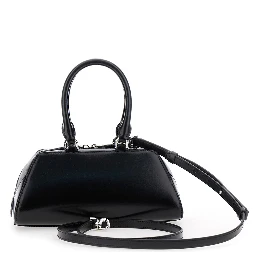 Antigona East West Black Mini Handbag with Adjustable and Removable Shoulder Strap and Logo Lettering on the Front in Leather Woman