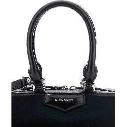 Antigona East West Black Mini Handbag with Adjustable and Removable Shoulder Strap and Logo Lettering on the Front in Leather Woman