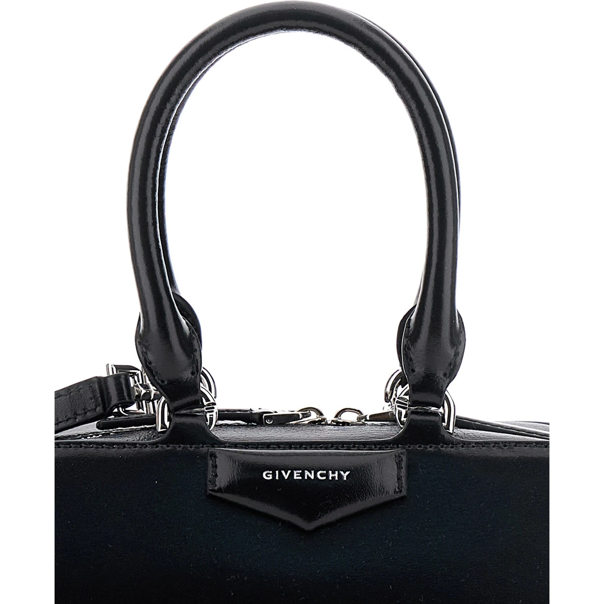 Antigona East West Black Mini Handbag with Adjustable and Removable Shoulder Strap and Logo Lettering on the Front in Leather Woman