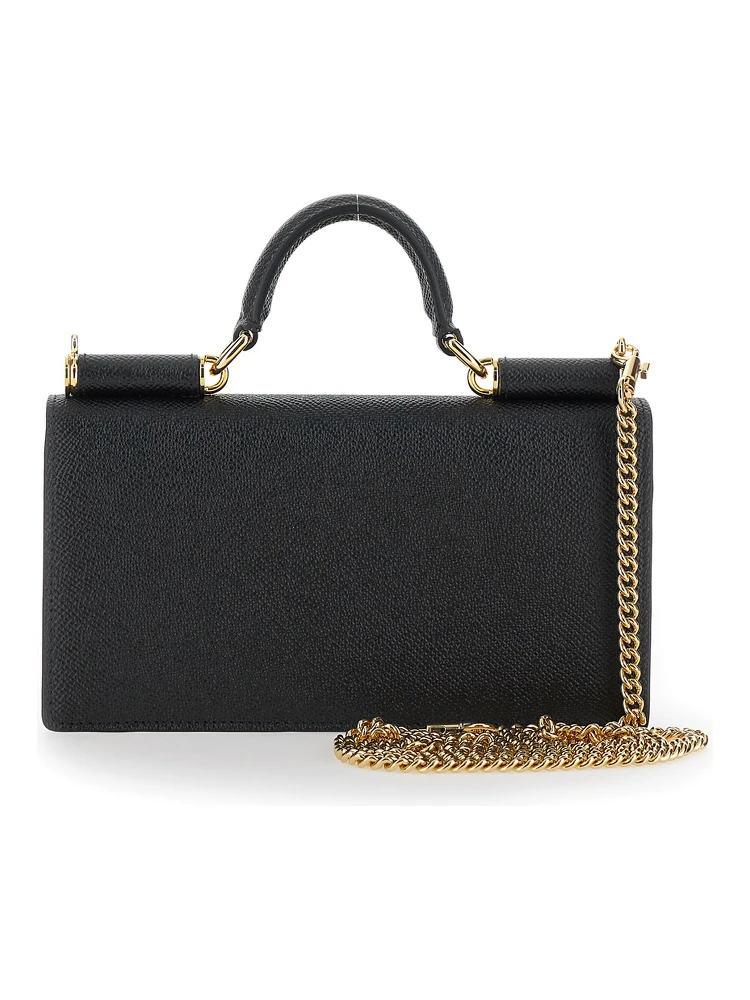 Black Handbag with Logo Plaque in Grained Leather Woman alternative