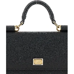 Black Handbag with Logo Plaque in Grained Leather Woman