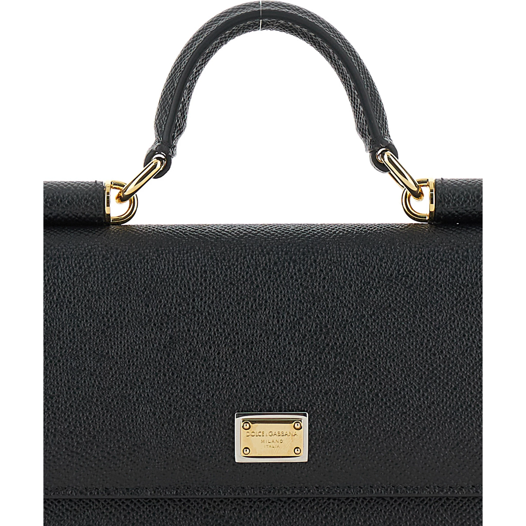 Black Handbag with Logo Plaque in Grained Leather Woman