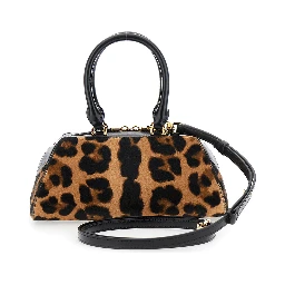 Antigona East West Brown Mini Handbag with Animalier Print and Logo Lettering on the Front in Leather Woman