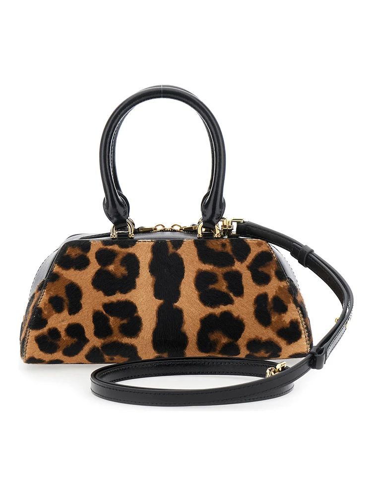 Antigona East West Brown Mini Handbag with Animalier Print and Logo Lettering on the Front in Leather Woman alternative
