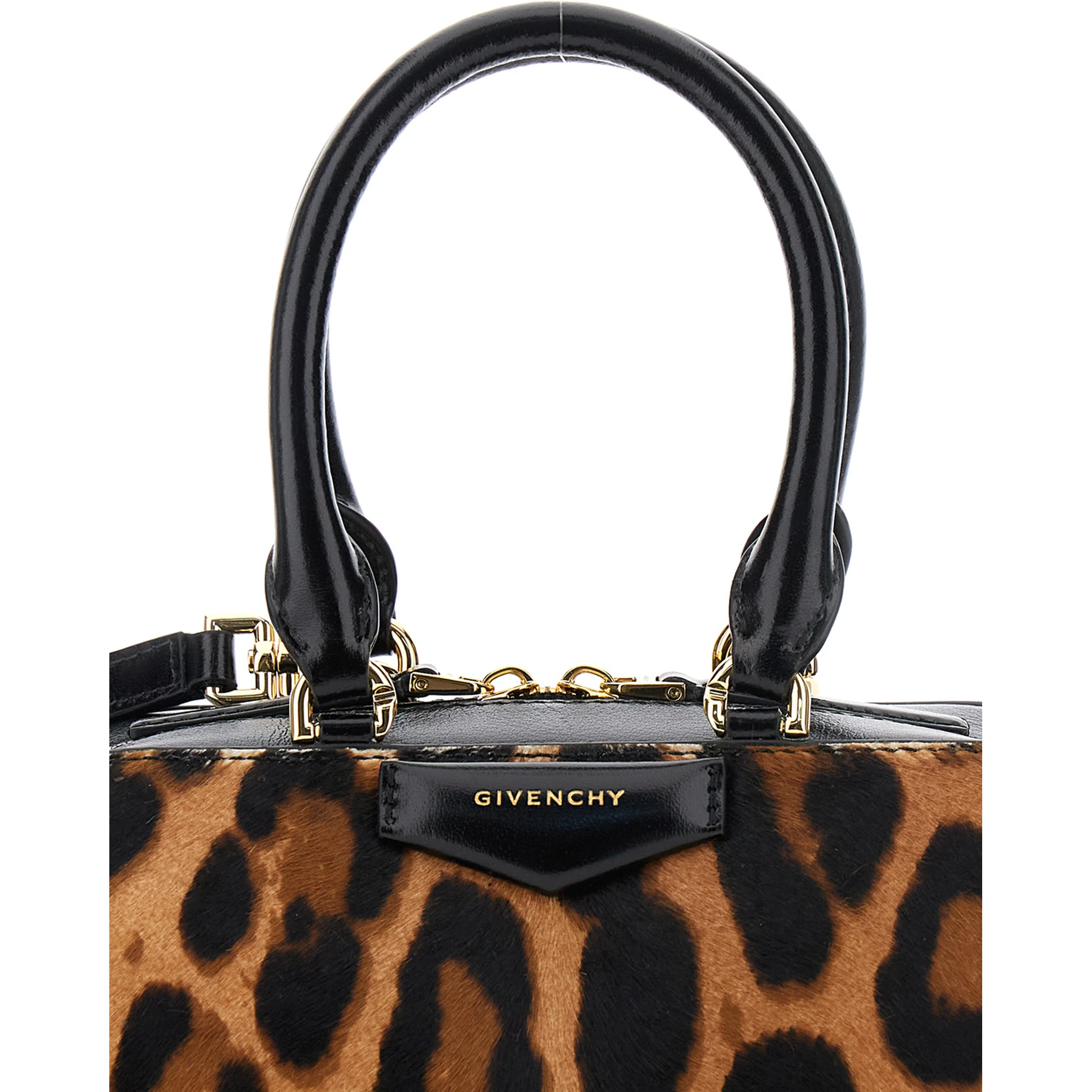Antigona East West Brown Mini Handbag with Animalier Print and Logo Lettering on the Front in Leather Woman