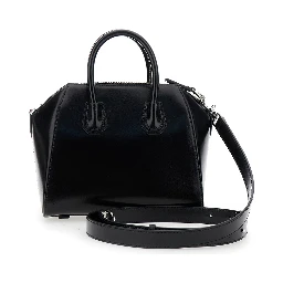 Antigona Small Black Handbag with Laminated Logo in Hammered Leather Woman