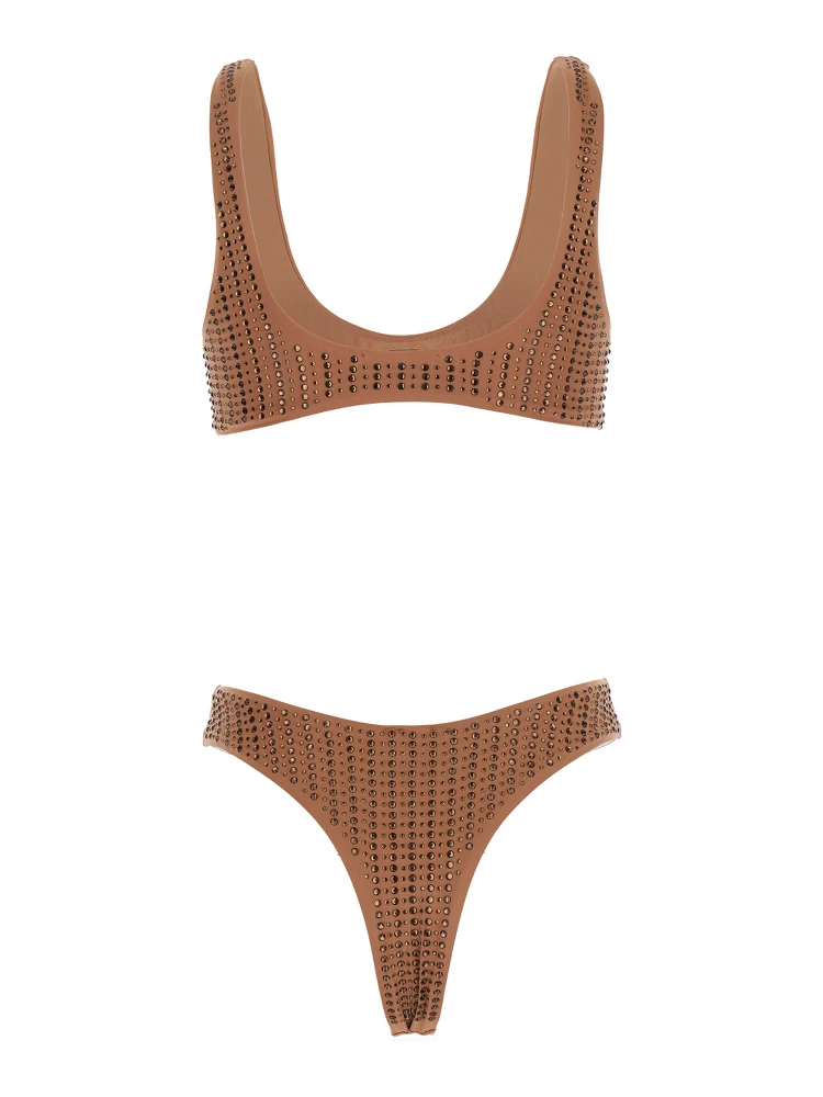 Brown Bikini with Stud Embellishments in Tech Fabric Stretch Woman alternative