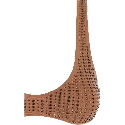 Brown Bikini with Stud Embellishments in Tech Fabric Stretch Woman