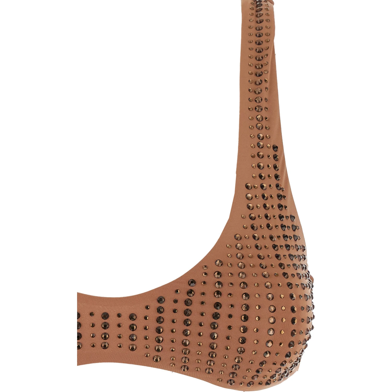 Brown Bikini with Stud Embellishments in Tech Fabric Stretch Woman