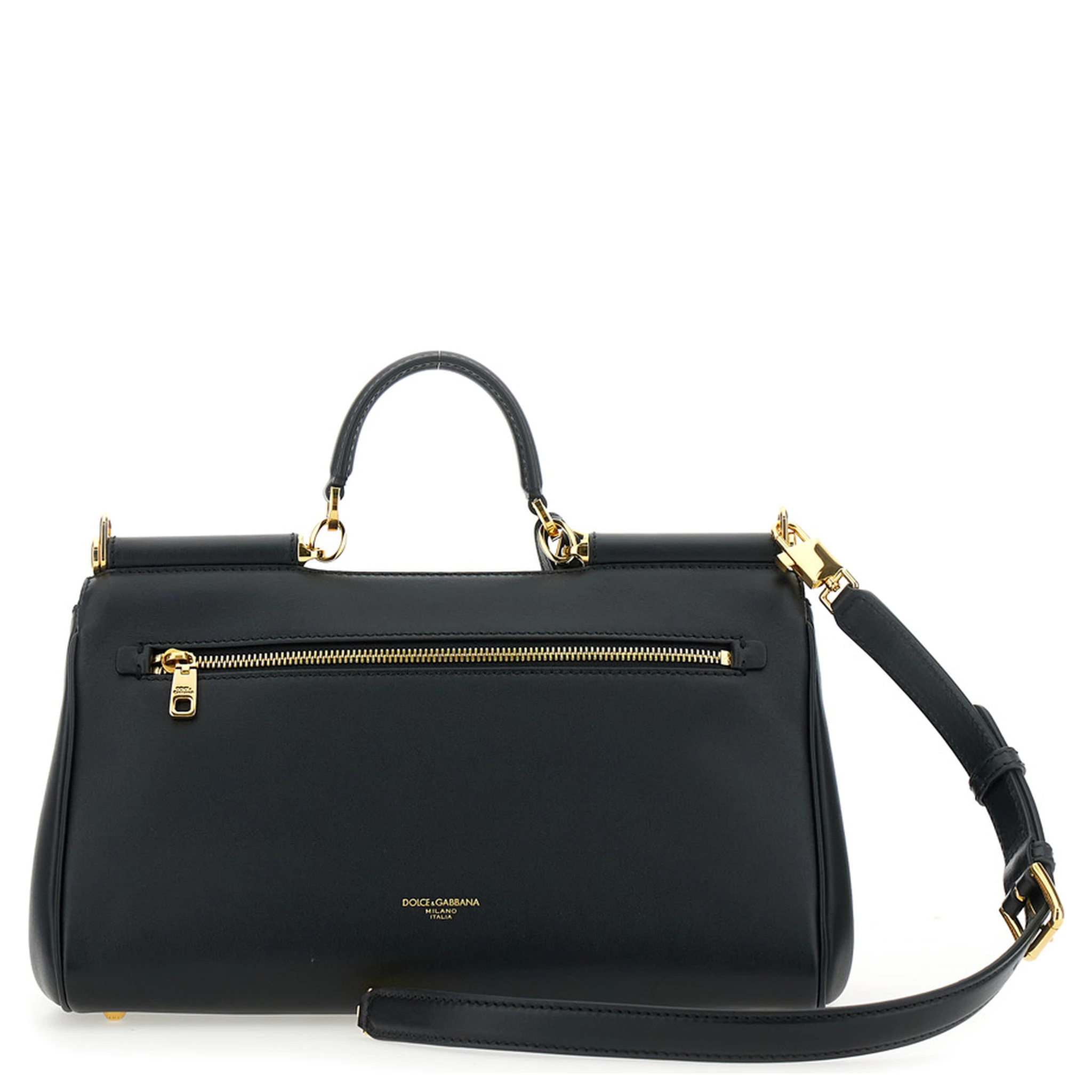 Black Handbag with Padlock Detail and Adjustable and Removable Shoulder Strap in Leather Woman