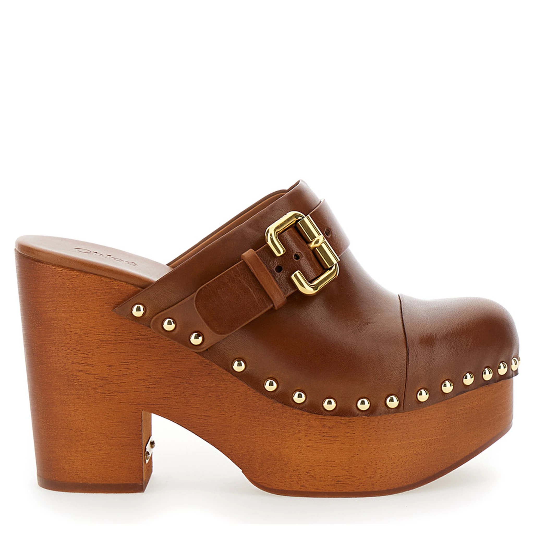 Jeanette Brown Wedge Clog in Leather and Wool Woman