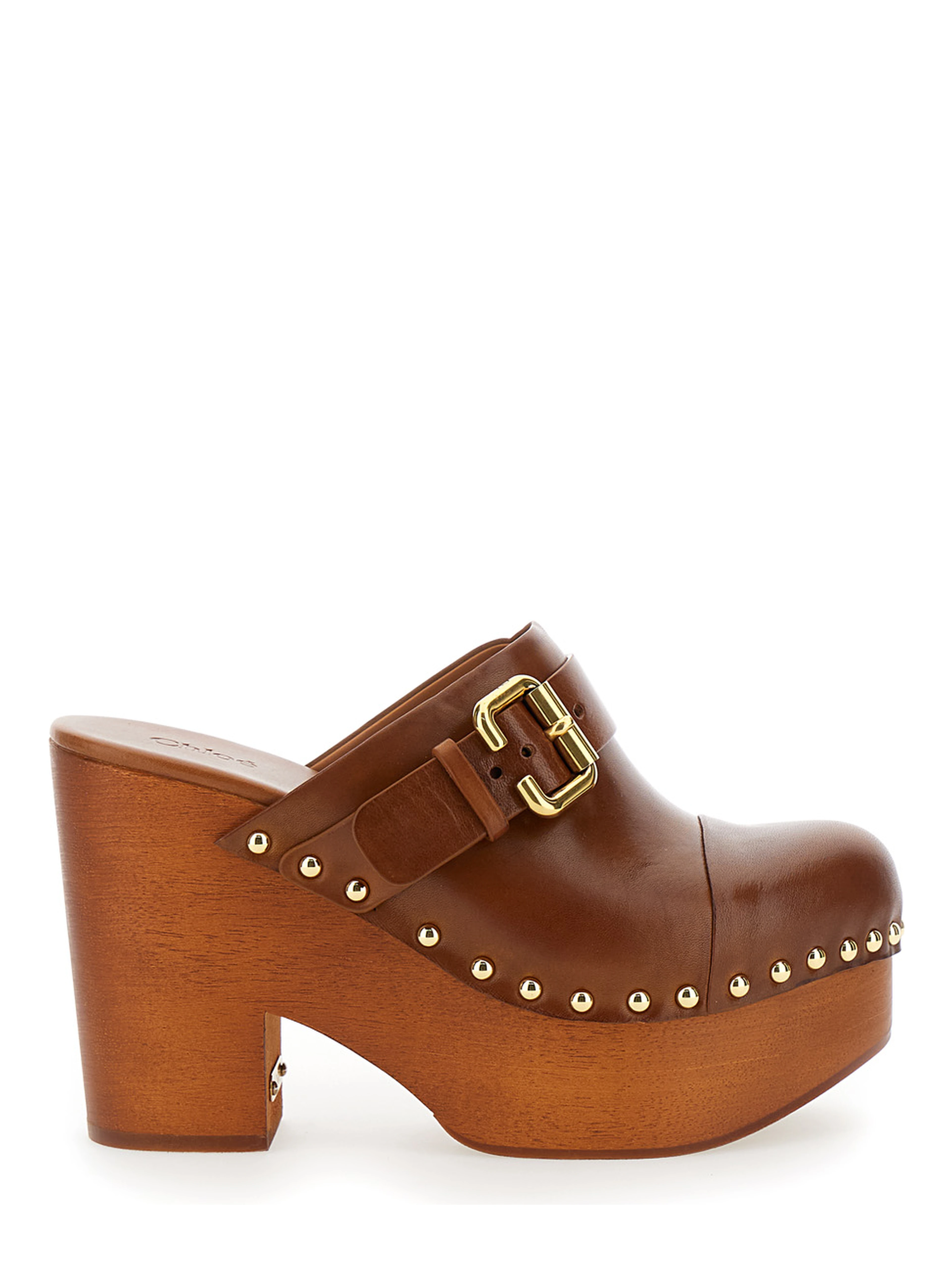 Jeanette Brown Wedge Clog in Leather and Wool Woman