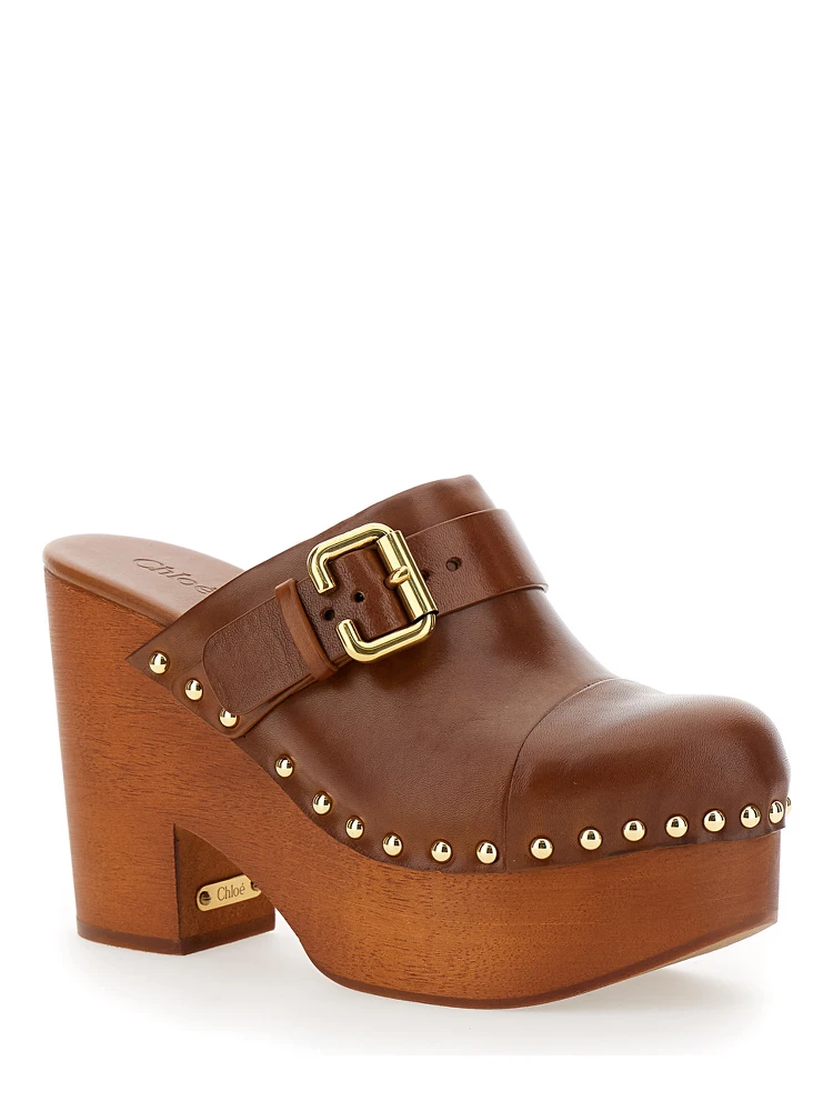 Jeanette Brown Wedge Clog in Leather and Wool Woman alternative