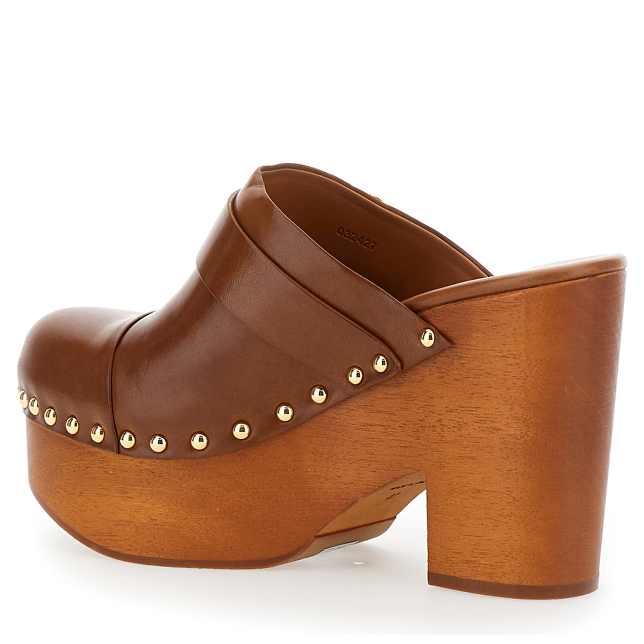 Jeanette Brown Wedge Clog in Leather and Wool Woman