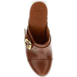 Jeanette Brown Wedge Clog in Leather and Wool Woman