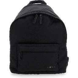 Black Backpack with Adjustable Shoulder Straps and Logo on Front in Tech Fabric Man