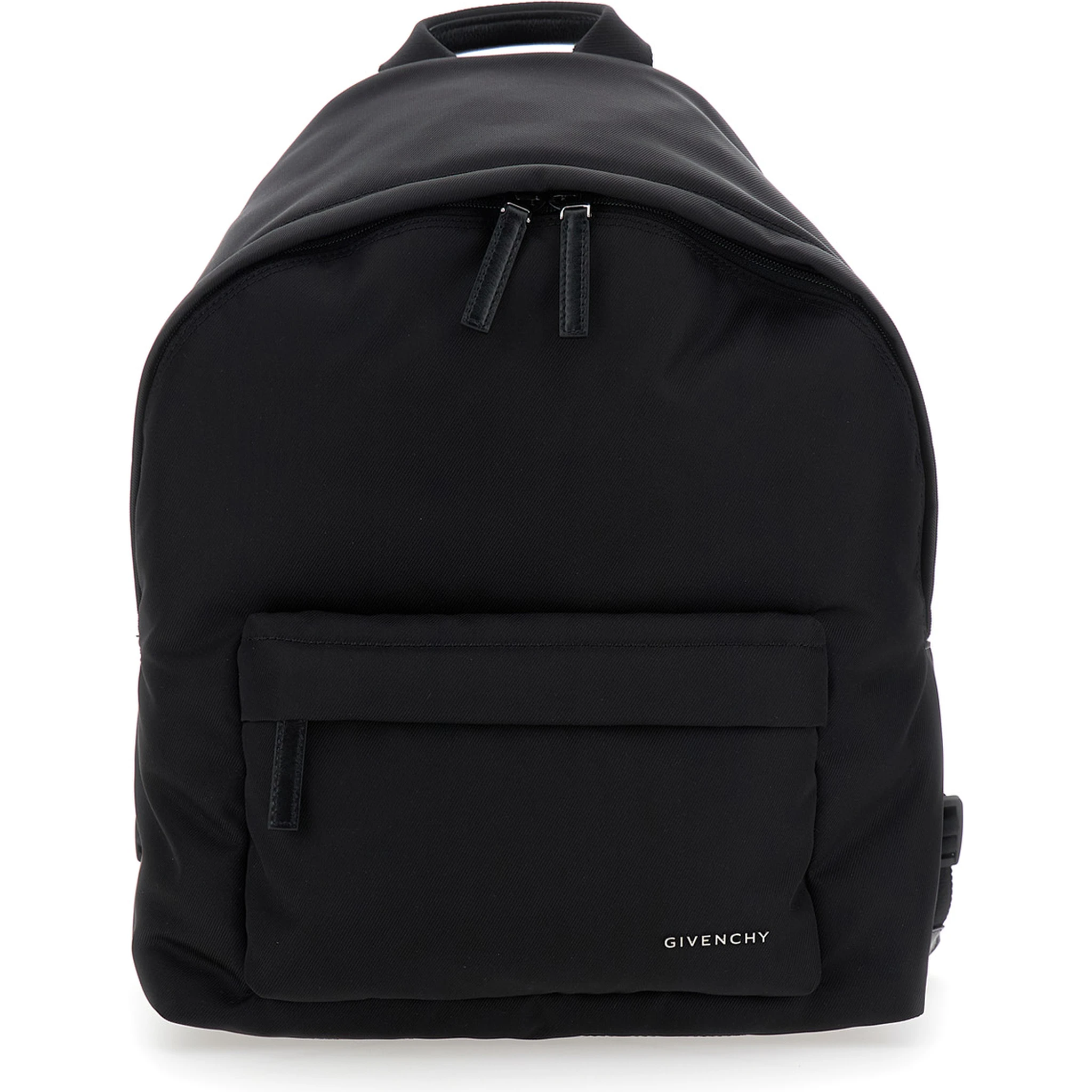 Black Backpack with Adjustable Shoulder Straps and Logo on Front in Tech Fabric Man