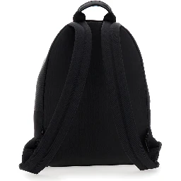 Black Backpack with Adjustable Shoulder Straps and Logo on Front in Tech Fabric Man