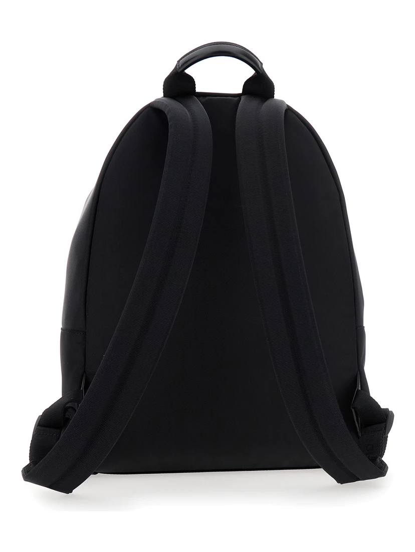 Black Backpack with Adjustable Shoulder Straps and Logo on Front in Tech Fabric Man