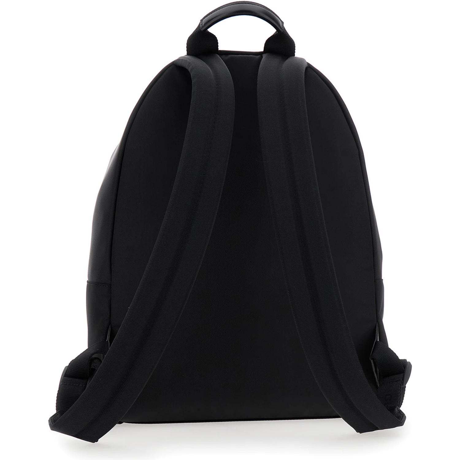 Black Backpack with Adjustable Shoulder Straps and Logo on Front in Tech Fabric Man