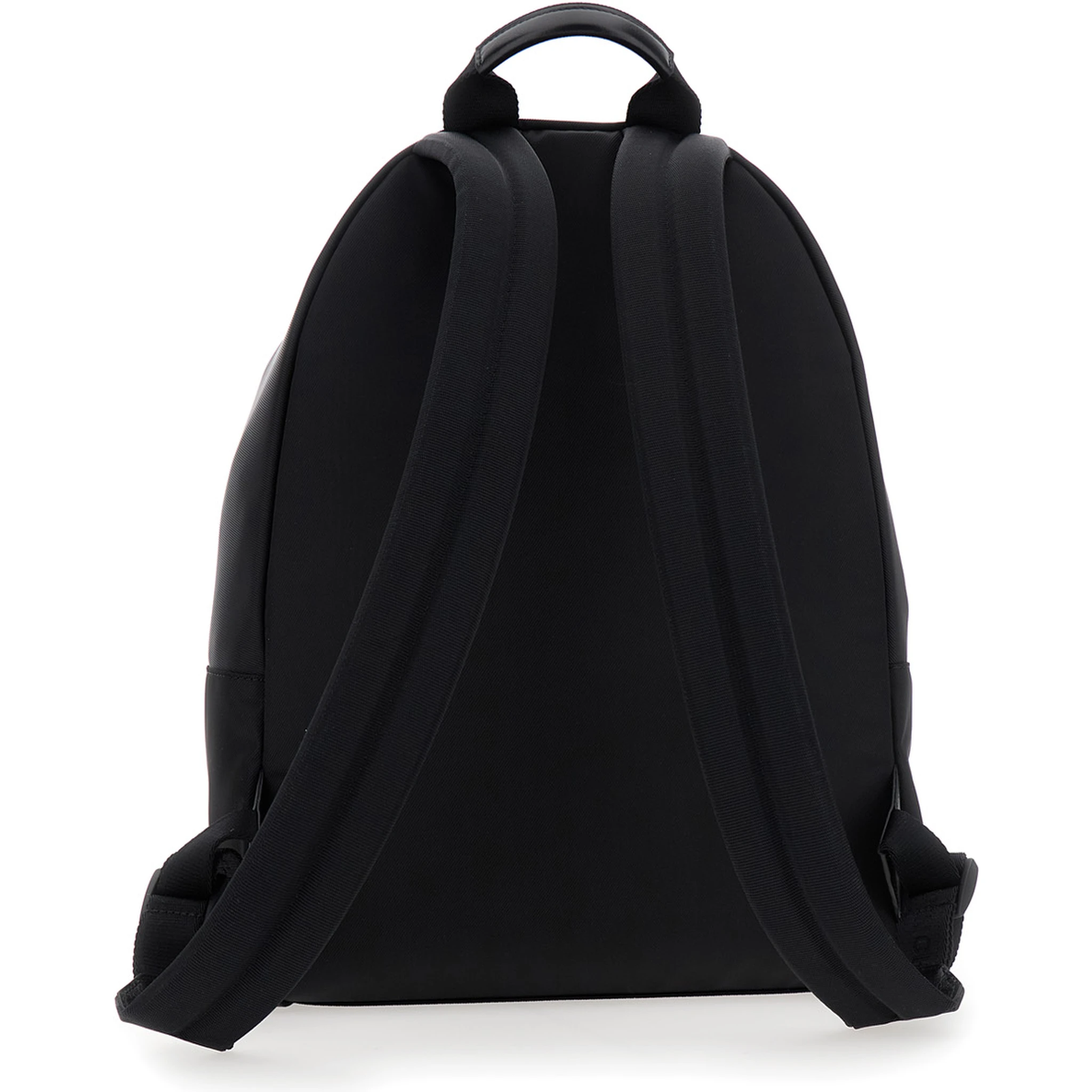 Black Backpack with Adjustable Shoulder Straps and Logo on Front in Tech Fabric Man