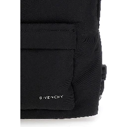 Black Backpack with Adjustable Shoulder Straps and Logo on Front in Tech Fabric Man