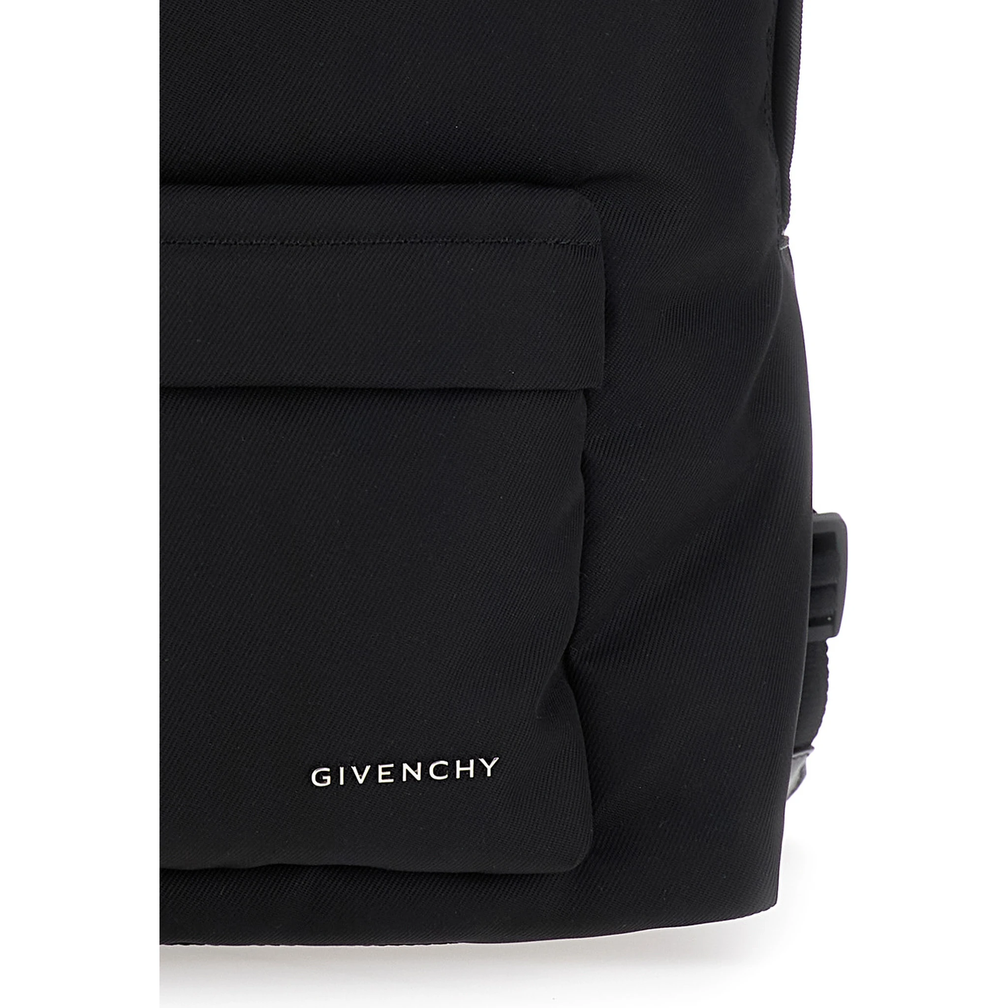 Black Backpack with Adjustable Shoulder Straps and Logo on Front in Tech Fabric Man