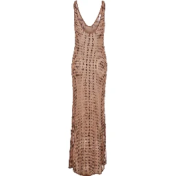 Malibu Brown Dress with V Neck and All-Over Crystal Embellishments in Tech Fabric Stretch Woman