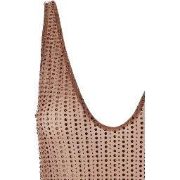 Malibu Brown Dress with V Neck and All-Over Crystal Embellishments in Tech Fabric Stretch Woman