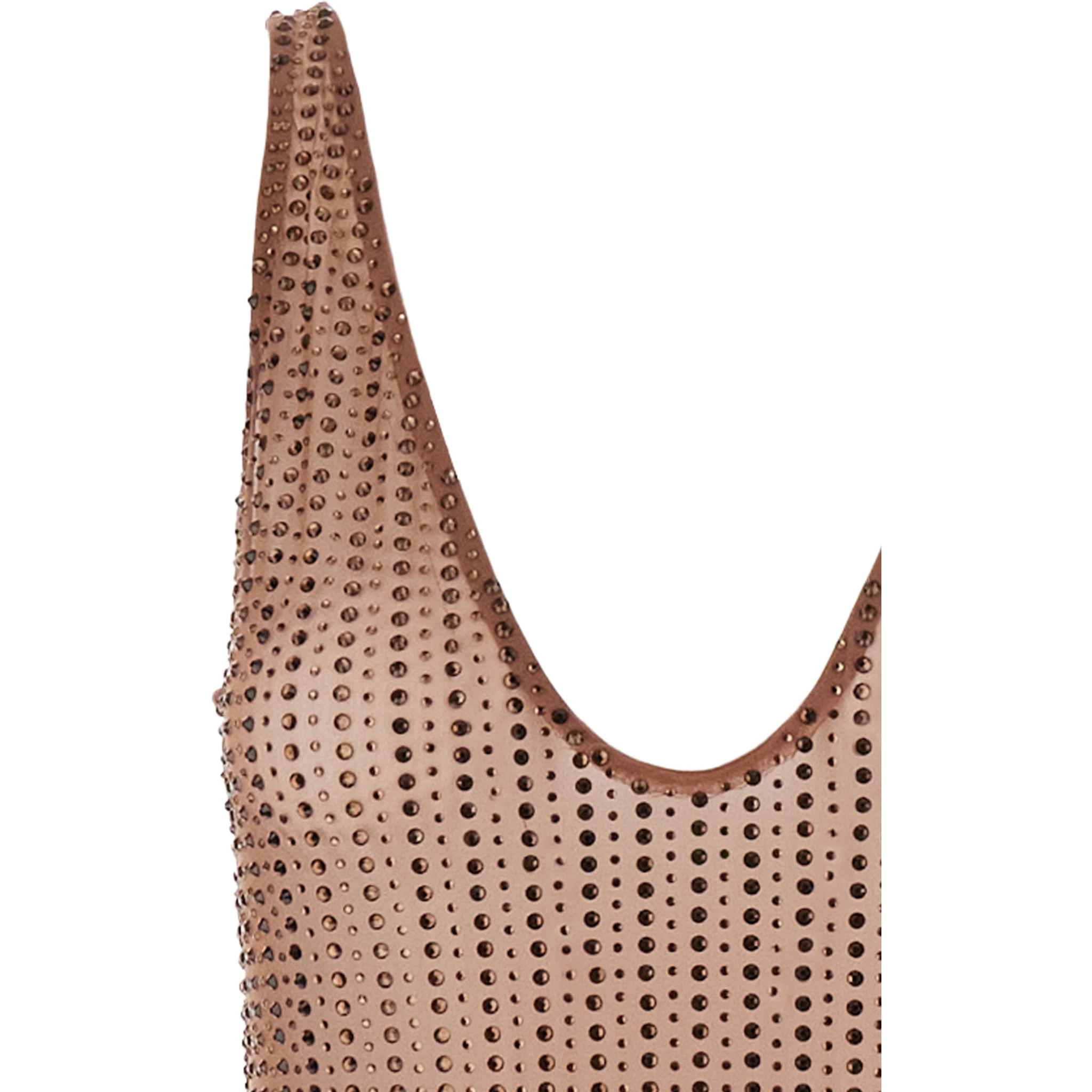 Malibu Brown Dress with V Neck and All-Over Crystal Embellishments in Tech Fabric Stretch Woman