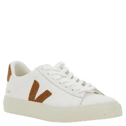 Campo White Low Top Sneakers with Contrasting Heel with Logo Lettering and Logo Patch on the Side in Leather Unisex