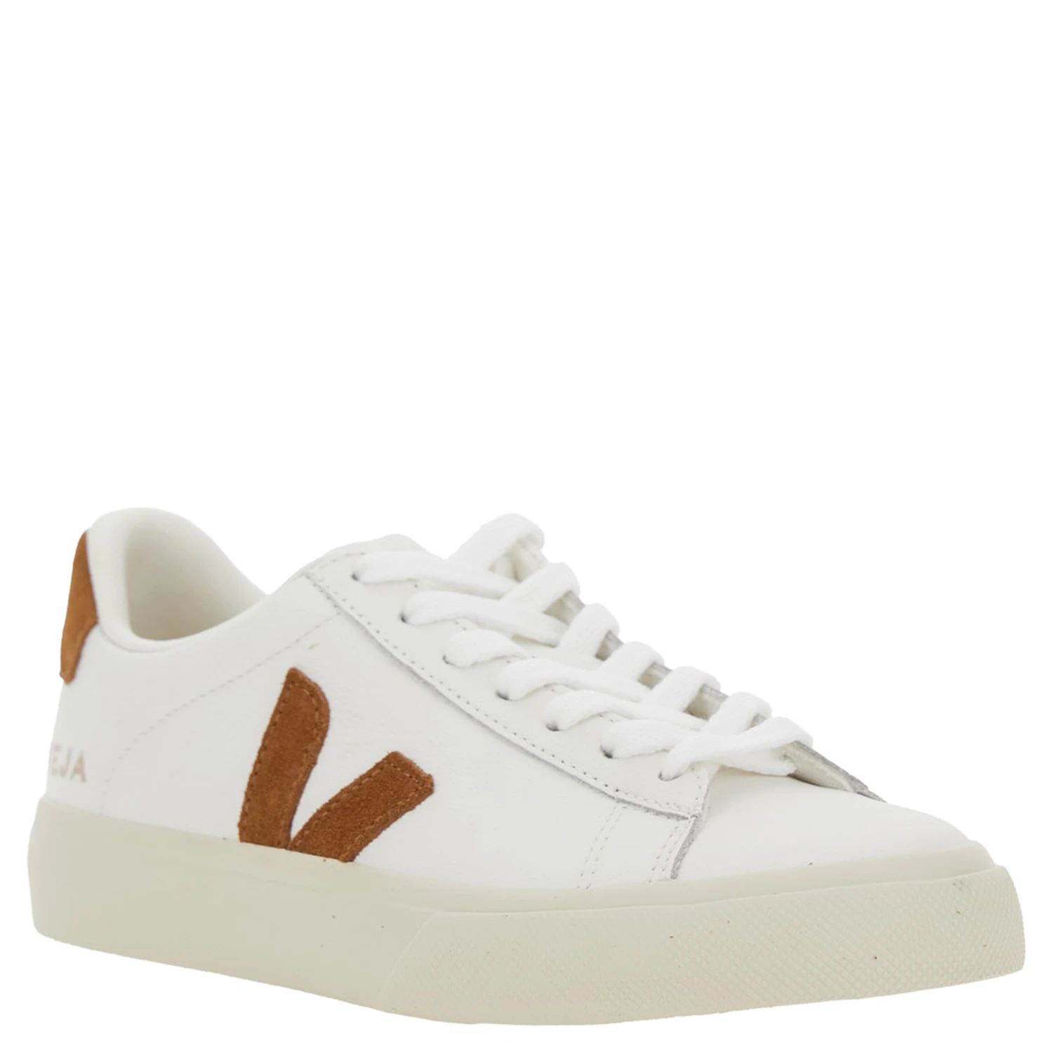 Campo White Low Top Sneakers with Contrasting Heel with Logo Lettering and Logo Patch on the Side in Leather Unisex