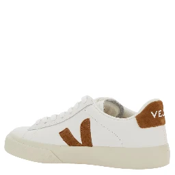 Campo White Low Top Sneakers with Contrasting Heel with Logo Lettering and Logo Patch on the Side in Leather Unisex
