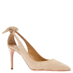 Pink Leather Pumps with Bow Detail