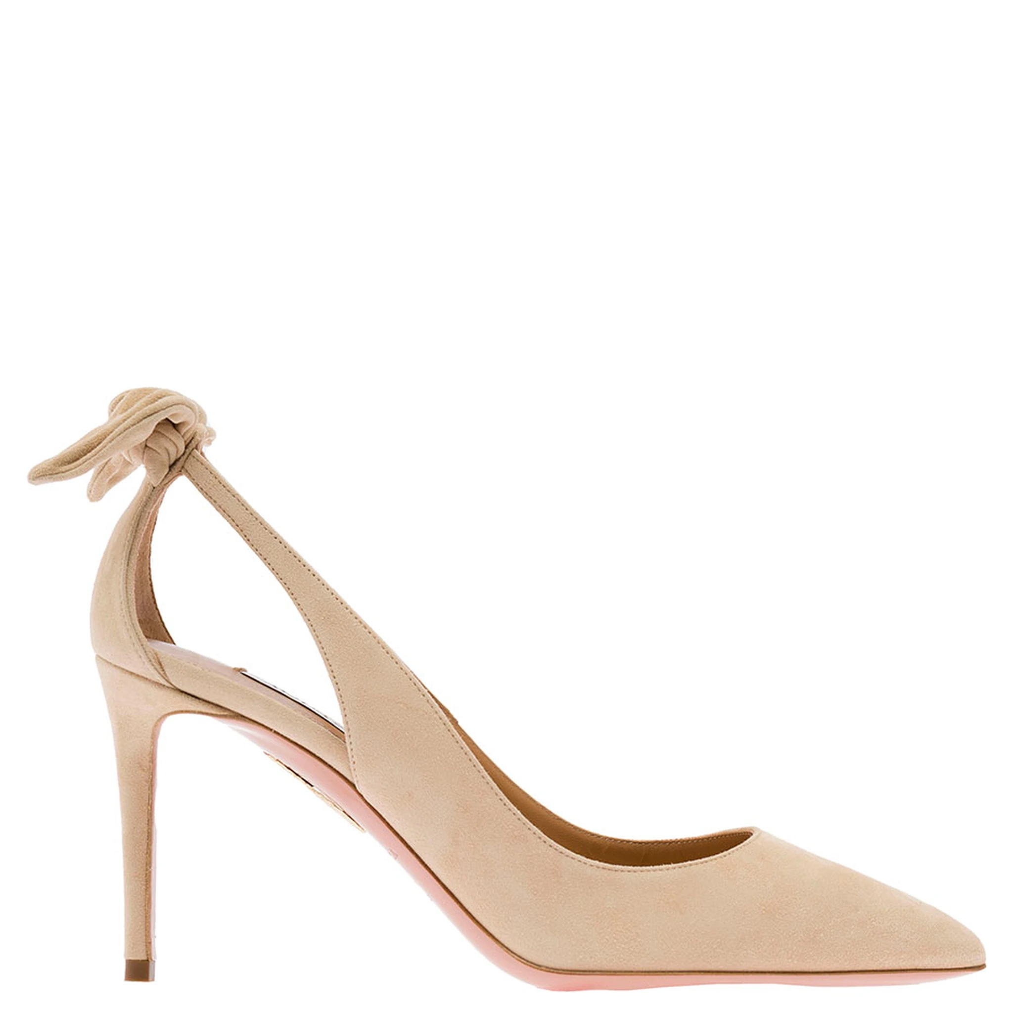 Pink Leather Pumps with Bow Detail