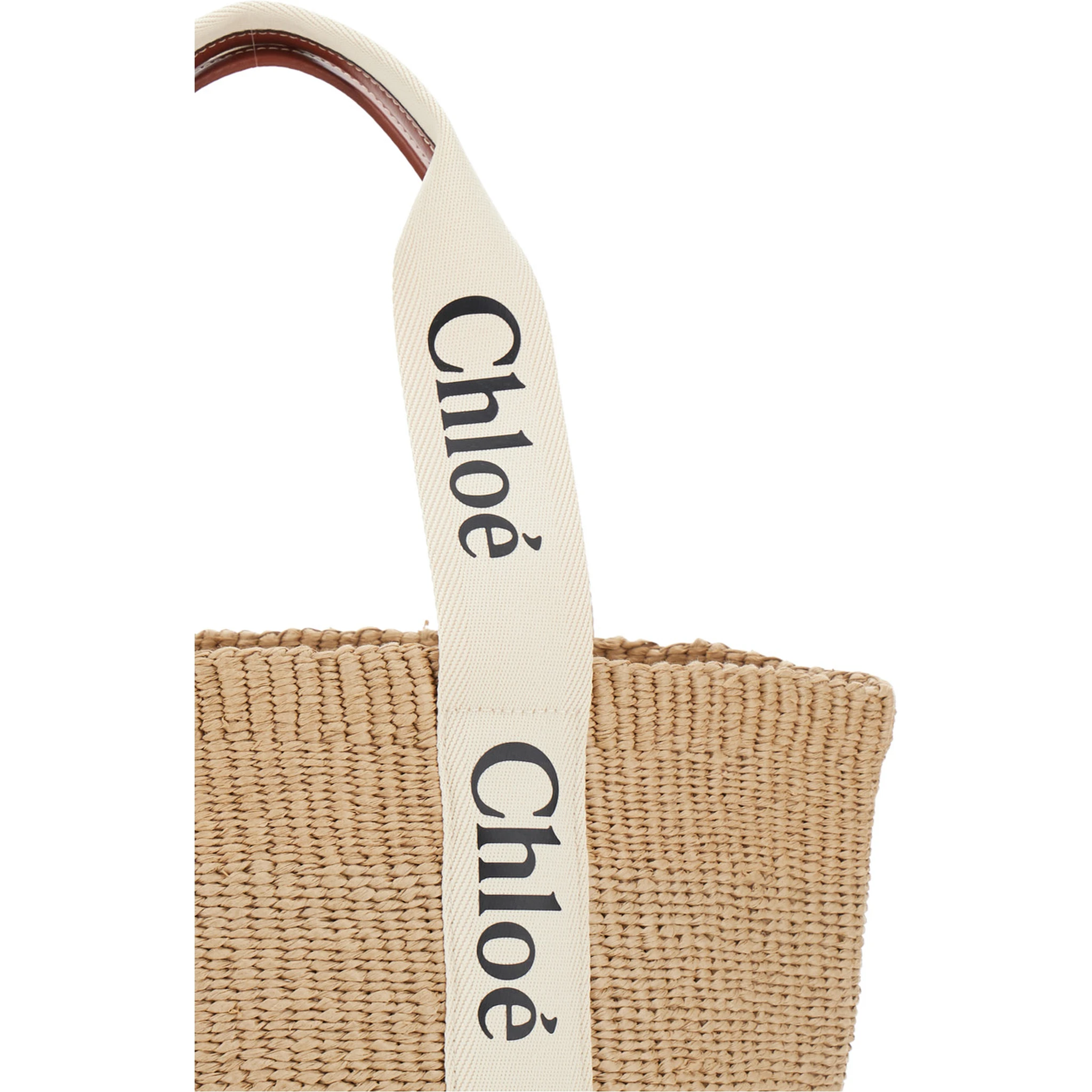 حقيبة تسوق وودي بيج بحزام كتف مزين بشعار، مصنوعة من ألياف طبيعية منسوجة، للنساء