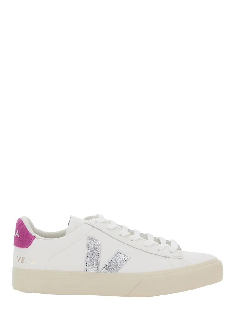 Campo White Low Top Sneakers with Contrasting Heel with Logo Lettering and Logo Patch on the Side in Leather Unisex
