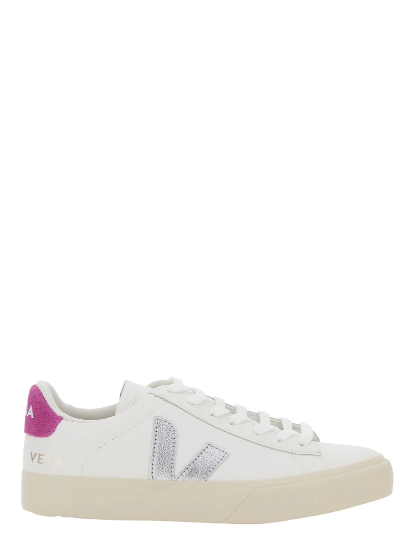 Campo White Low Top Sneakers with Contrasting Heel with Logo Lettering and Logo Patch on the Side in Leather Unisex