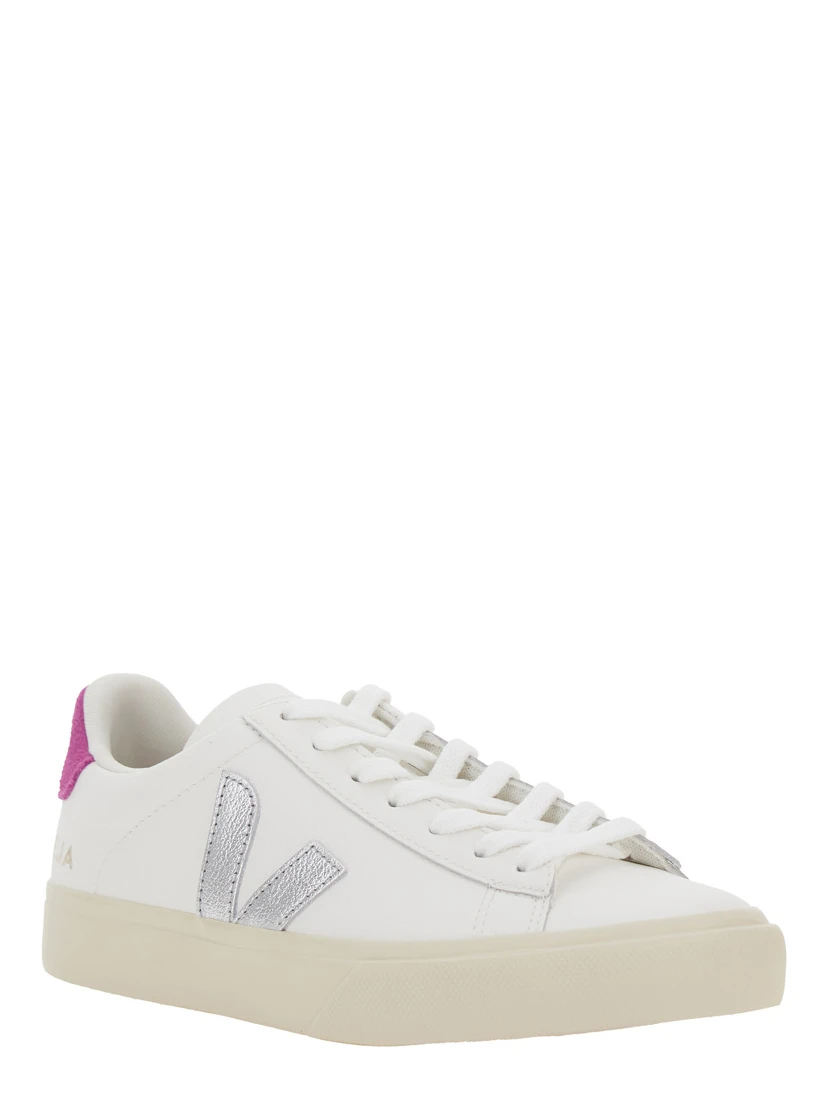 Campo White Low Top Sneakers with Contrasting Heel with Logo Lettering and Logo Patch on the Side in Leather Unisex