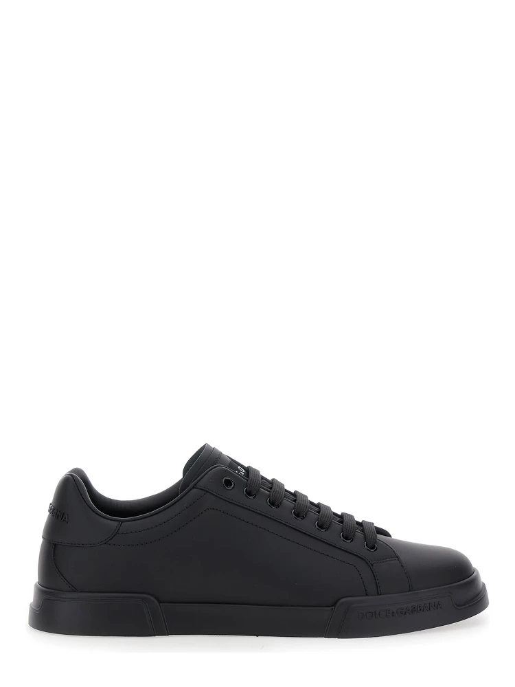 Portofino Light Black Sneakers with Logo Patch on the Tongue and Tonal Logo Lettering on the Heel in Leather Man