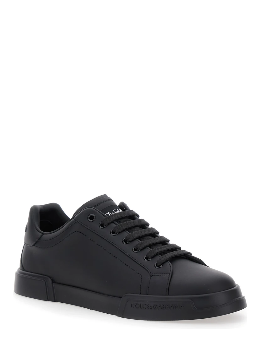 Portofino Light Black Sneakers with Logo Patch on the Tongue and Tonal Logo Lettering on the Heel in Leather Man